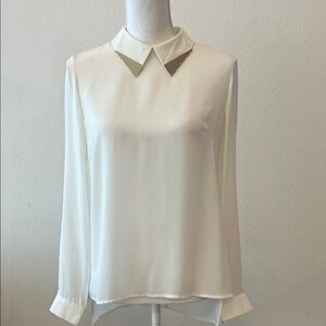 S Vero Moda Women’s Sheer White Long-Sleeve Blouse with Gold Pointed Collar